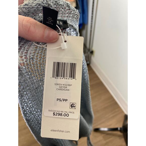 NWT Eileen Fisher Gray Open-Front Cardigan With Sequins, Small. - Picture 6 of 6